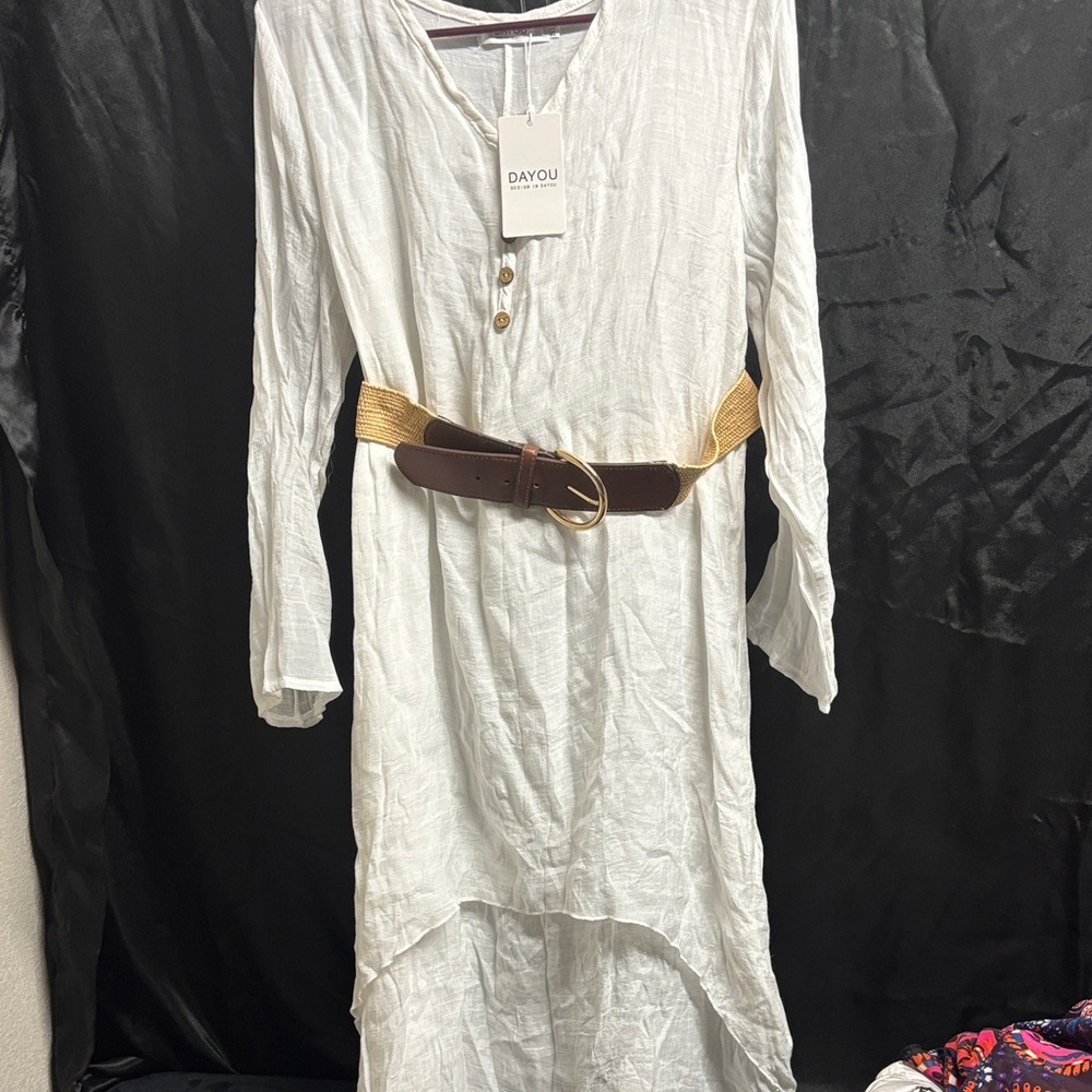 White High Low Dress with Belt